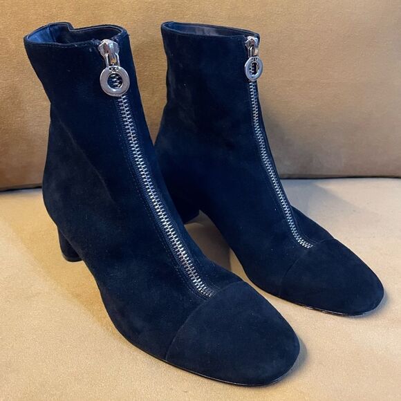 Tory Burch Catarina Black Suede Booties Gold Zippers 7.5 - Picture 1 of 10